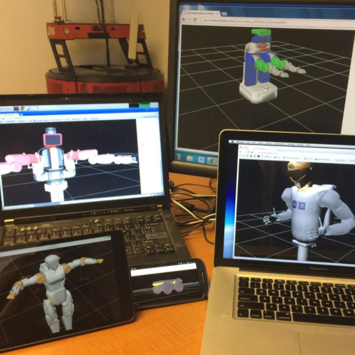 ROS robots visualized on a bunch of different browsers on different devices